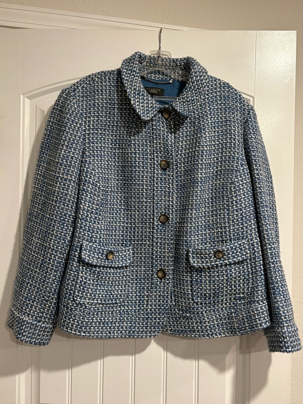 Talbots Blue & White Tweed Button Jacket